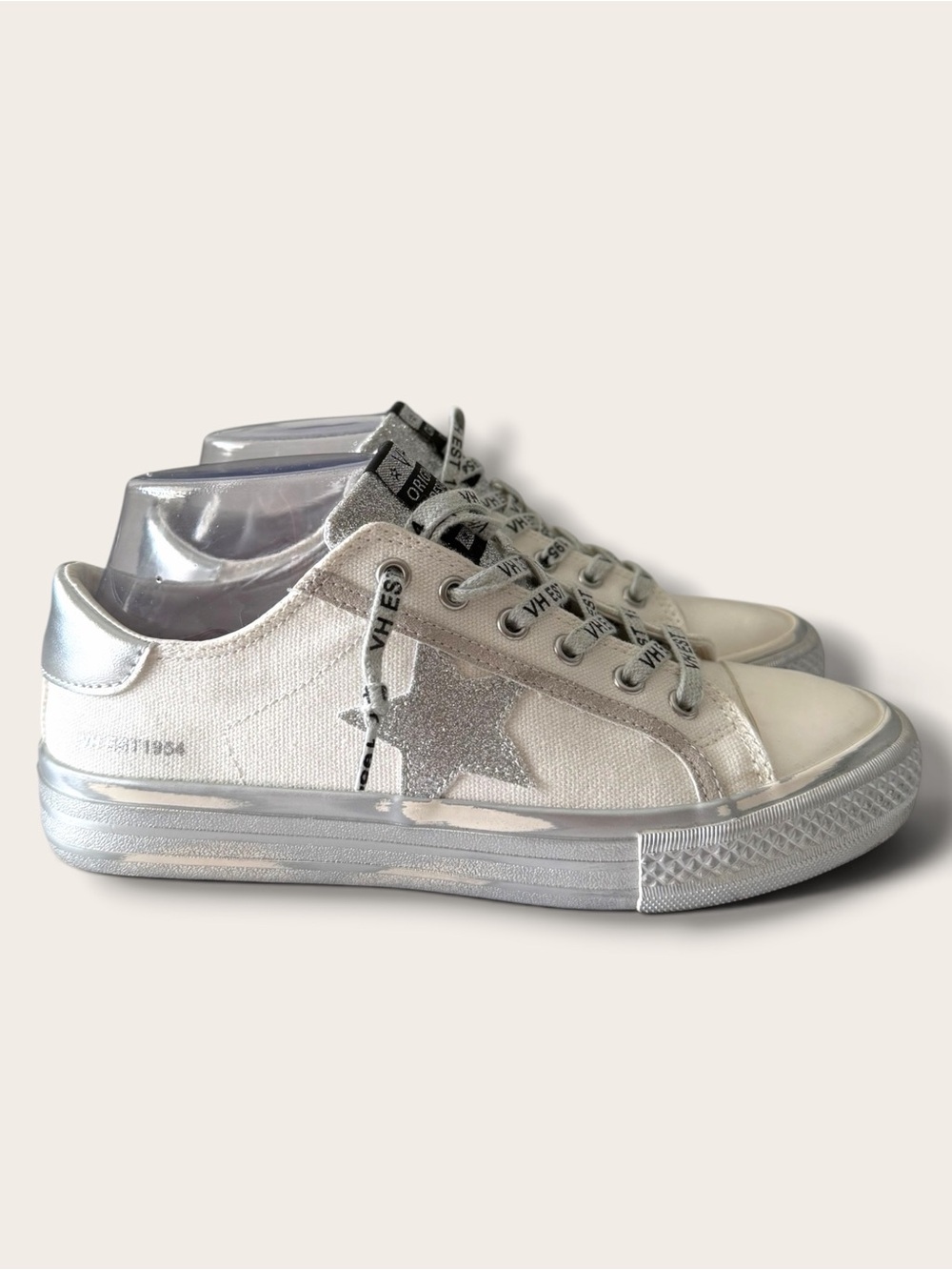 Vintage Havana White & Silver Low-Top Sneakers - Picture 2 of 12